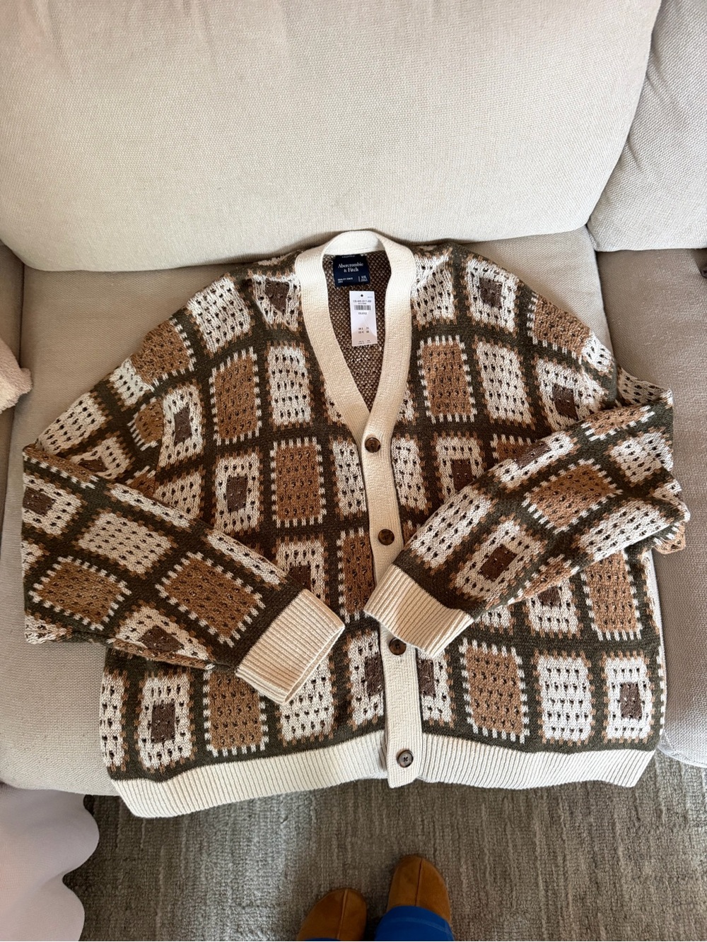 Abercrombie & Fitch Cream, Brown & Olive Geometric Cardigan